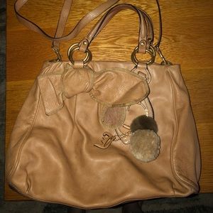 Juicy Couture Bag Purse Tan Pom Pom EUC